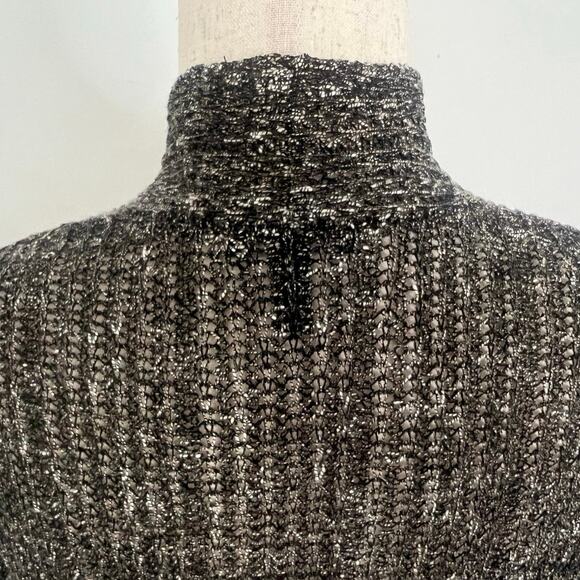 Eileen Fisher Open Front Italian Yarn Cardigan Women’s Sz M Black White Marled - Picture 5 of 6
